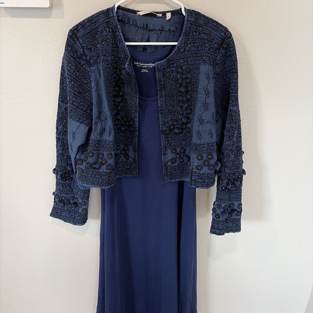 Soft Surroundings Theodora Bolero Jacket & Dress Women's M/L Embroidered - Picture 2 of 10